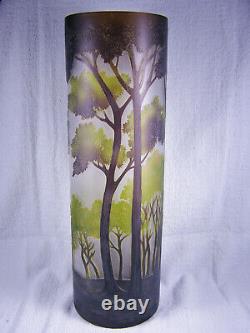 Antique Art Nouveau French 15 Tall Cameo Glass Vase Forest Trees