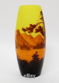 Antique Art Nouveau T. Heitzmann Cameo Glass Landscape Vase c1900