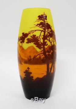 Antique Art Nouveau T. Heitzmann Cameo Glass Landscape Vase c1900