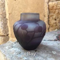 Antique Authentic Galle Cameo Art Glass Floral Vase flask shaped Miniature Size