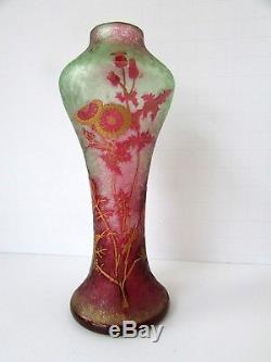 Antique BACCARAT FRANCE DEPOSE Cameo Vase Fuchsia To Green Luxury Art Glass