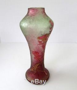 Antique BACCARAT FRANCE DEPOSE Cameo Vase Fuchsia To Green Luxury Art Glass