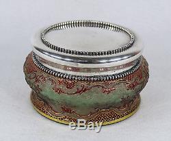 Antique Baccarat Eglantier Pattern Cranberry Cameo Glass Dresser Jar Box