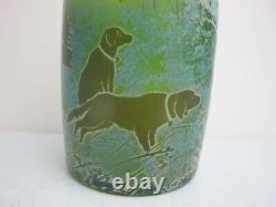 Antique Bohemian BEYERMANN Haida Glass ART NOUVEAU Hunting Dog Cameo Vase