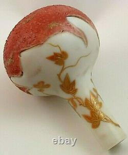 Antique Bohemian Harrach Enameled & Red Lava Flame Pseudo Cameo Art Glass Vase