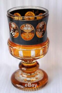 Antique Bohemian Moser Enamel Gold Cameo Panels Goblet 19th century