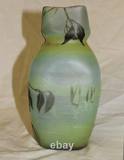Antique Cameo Art Glass DeVez Vase with Bird Design