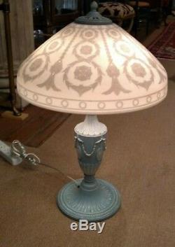Antique Cameo Art Glass Lamp Shade & Base Perfect For Wedgewood Collector
