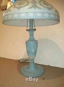 Antique Cameo Art Glass Lamp Shade & Base Perfect For Wedgewood Collector