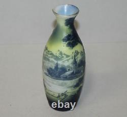 Antique Cameo Art Glass Signed DeVez Cottage Scene Vase 7 1/4? Height