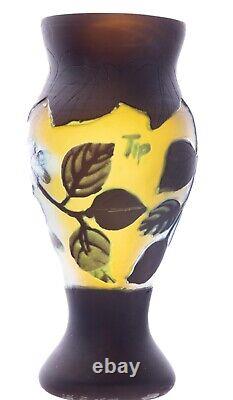 Antique Cameo Style Galle TIP Rare Black & Yellow Buds & leaves