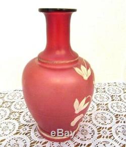 Antique Cranberry Cameo Art Glass Vase Early Mary Gregory