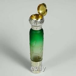 Antique DAUM Cameo Glass French Sterling Silver Liquor Flask Pill Snuff Box