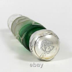 Antique DAUM Cameo Glass French Sterling Silver Liquor Flask Pill Snuff Box