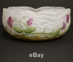 Antique Daum Nancy Cameo Art Glass Bowl Enameled Violets
