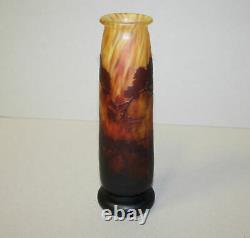 Antique Daum Nancy Cameo Art Glass Forest Lake Scene Vase