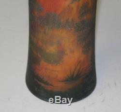 Antique Daum Nancy Cameo Art Glass Vase Mottled Interior'Fire Background U