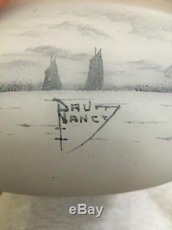 Antique Daum Nancy Dutch Harbor Bowl Circa 1910 Incredible Condition