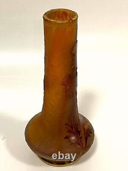 Antique Daum Nancy Enamel Cameo Glass Thistle Cabinet enamelled Vase