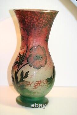 Antique Daum Nancy French Art Nouveau / Art Deco Cameo Martelée Glass Vase