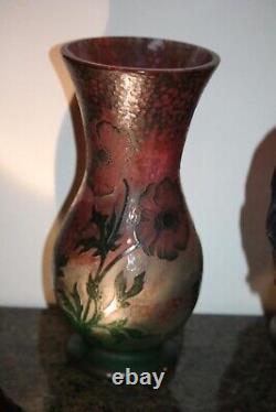 Antique Daum Nancy French Art Nouveau / Art Deco Cameo Martelée Glass Vase
