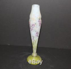 Antique Daum Nancy Signed Tall Mulit-Colored Floral Cameo Art Glass Vase