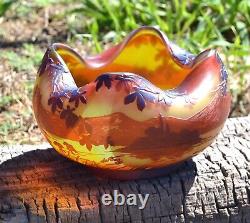 Antique Devez Cameo Art Glass Scenic Bowl Colorful