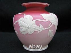 Antique Elegant Cameo Glass Vase Red To Pink Glass Carved White Morning Glories