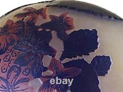 Antique Emile Galle Cameo Acid Etched Pansy Vase 6.5 H