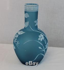 Antique English Cameo Vase blue teal and white Thomas Webb