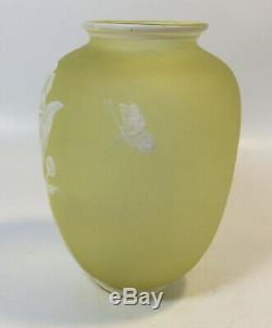 Antique English Thomas Webb Yellow White Floral Butterfly Cameo Glass Vase