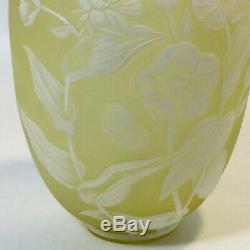 Antique English Thomas Webb Yellow White Floral Butterfly Cameo Glass Vase