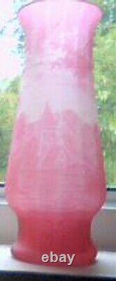 Antique FRENCH CAMEO PINK GLASS VASE SIGNED RICHARD ca. 1900 RARE