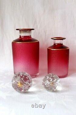 Antique French Art Deco Saint Louis cranberry cameo glass vanity set c 1920