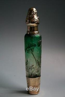 Antique French Art Nouveau Daum Nancy Cameo Etched Glass Absinthe Liquor Bottle
