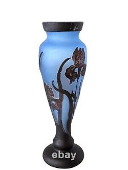 Antique French Art Nouveau Signed Cameo Art Glass Vase Iris Flowers