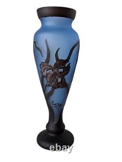 Antique French Art Nouveau Signed Cameo Art Glass Vase Iris Flowers