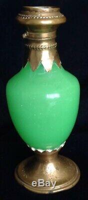 Antique French Baccarat Apple Green Opaline Perfume Bronze Gilt Ormolu Cameo