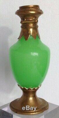 Antique French Baccarat Apple Green Opaline Perfume Bronze Gilt Ormolu Cameo