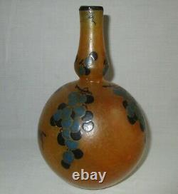 Antique French Bohemia Art Glass Acid Cut Cameo Bottle Vase Signed
