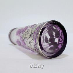Antique French Burgun & Schwerer Silver Overlay Purple Art Glass Cameo Vase GL