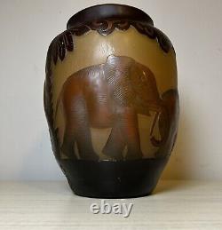 Antique French Cameo Art Glass Vase Galle 8.25? Height Elephant Vase