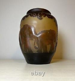 Antique French Cameo Art Glass Vase Galle 8.25? Height Elephant Vase