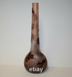 Antique French Cameo Art Glass Vase with Floral Design 26 H signed Legras