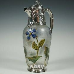 Antique French Christofle Gallia Art Nouveau Cameo Glass Silver Plate Claret Jug