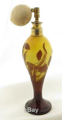 Antique French Galle Cameo Glass Art Nouveau Floral Motif Perfume Bottle