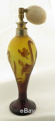 Antique French Galle Cameo Glass Art Nouveau Floral Motif Perfume Bottle