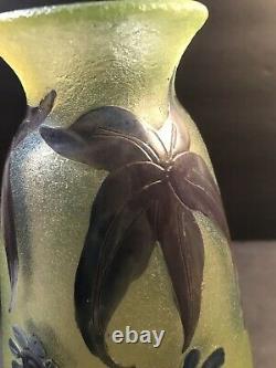 Antique French Glass Vase Signed Legras/ Art Deco/ France C. 1920/ Cameo/ Green
