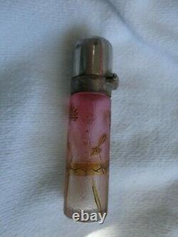 Antique French Pink Floral Cameo Art Glass Miniature Scent Bottle