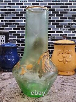 Antique French Signed Mont Joye Large Sea Green Cameo and Gilt Vase circa 1905
